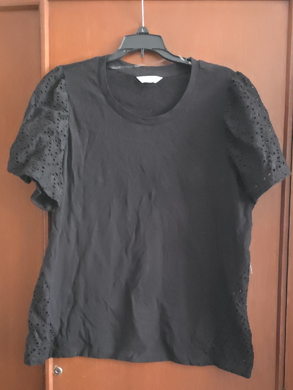 Time and Tru NWT Cotton Black Eyelet Sleeve Short-Sleeve Tee Sz XL